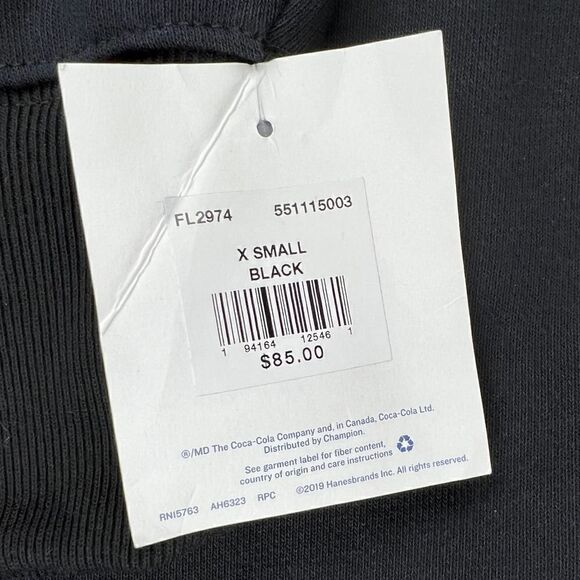 New Champion Men  US XS Black Hoody Logo Pullover Coca-Cola Sweatshirt Comfort - Picture 8 of 11